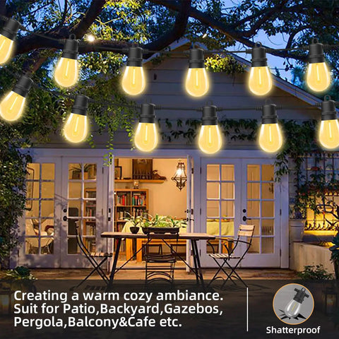 Outdoor String Lights 50ft Commercial Grade LED Patio Lighting With 16 Dimmable 1W Edison Bulbs Shatterproof IP65 Waterproof