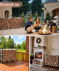 Heavy Duty 8Ft Outdoor Firewood Rack For Backyard Storage, Large Capacity Log Stacking Stand in various outdoor settings