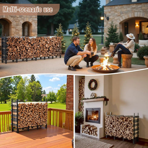 Heavy Duty 8Ft Outdoor Firewood Rack For Backyard Storage, Large Capacity Log Stacking Stand in various outdoor settings