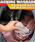 Aramid Heat Resistant Cooking Gloves for indoor and outdoor use, shown machine washable, handling laundry in a washing machine.