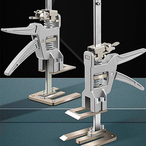 Rugged Carbon Steel Furniture Lifting Jack Adjustable Multi Purpose Cabinet Installer Hoist Heavy Duty Handheld Support Tool close-up view.