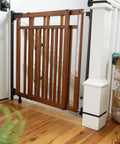Wood Banister And Stair Safety Gate For Babies And Pets, Adjustable 32 To 48 Inches Wide, 33 Inches Tall, Oak Finish Installed