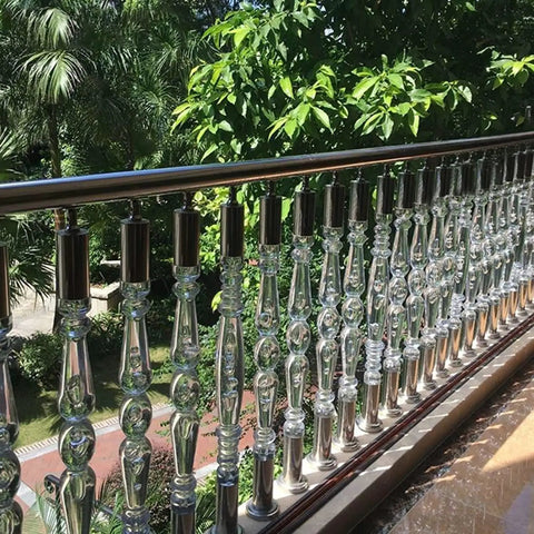 Totally Sleek And Built Tough Clear Acrylic Balusters For Deck Railing Transparent Stair Spindles With Heavy Duty Adjustable Metal Brackets Next Level Crystal Banister Posts 25 Pack 37 Inch on a modern deck rail.