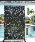 Outdoor Metal Privacy Screen 72 Inch Freestanding Divider Panel With Laser Cut Tropical Leaf Design beside a pool