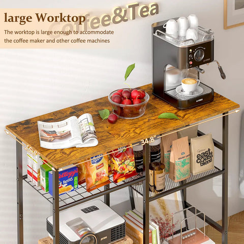 Must-Have Rolling Kitchen Microwave Cart With 3 Tier Shelves showcasing coffee maker setup and storage items
