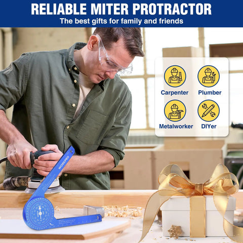 7.3 Inch Aluminum Miter Bevel Gauge Precision Angle Finder With Laser Etched Dual Scales For Crown Molding Carpentry Trim Work in use.