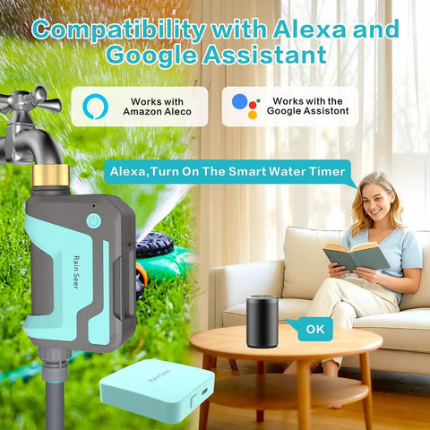 WiFi Sprinkler Timer With 1666 Feet RF Gateway For Garden And Lawn, Brass Inlet Hose Timer With App Remote Control And Alexa