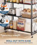 Heavy Duty 5-Tier Rolling Storage Shelves With Wheels, Portable And Collapsible Wire Steel Organizer For Garage, Kitchen, Pantry And Closet, Matte Black, Quick 5-Second Setup, Durable Display Unit For Instant Organization, with lockable casters