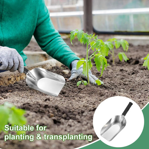 Gardener using Stainless Steel Square Garden Shovel Hand Tool For Transplanting Weeding And Planting Compact 11.8 Inch Trowel