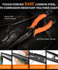 SteelStream 6pc Fishing Tool Kit with corrosion-resistant pliers, coiled lanyard, and rubber handle on black background