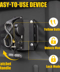 Close-up of Ford F-150 Retractable Ratchet Straps 2 Pack For Secure Hauling, showing ratchet handle and lock modes.