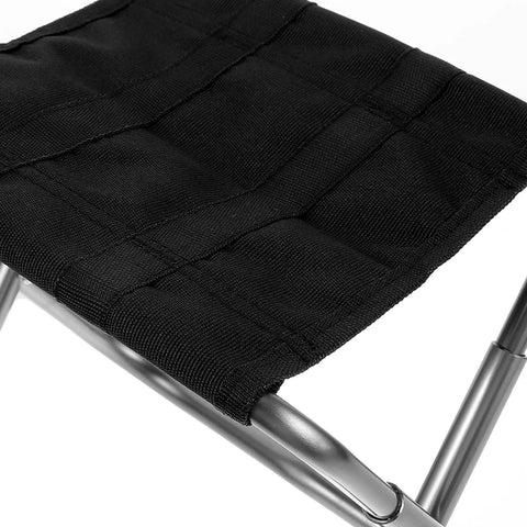 Close-up of Grab And Go Portable Folding Stool And Camping Bench Silver Lightweight Retractable Outdoor Seat fabric and frame
