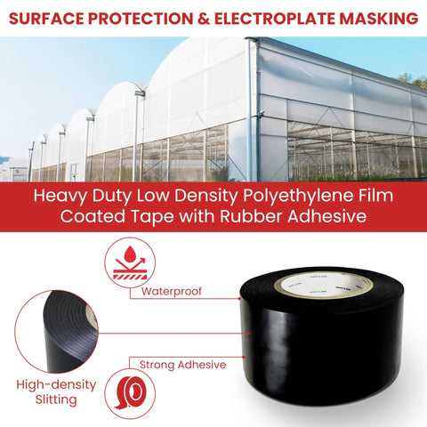 Heavy Duty LDPE Greenhouse Tape For Repair And Weather Sealing, Long Term UV Resistant Film Tape For Seaming And Patching, Black 1 Inch By 36 Yards, Tough Adhesion That Stays Put And Will Not Yellow Or Crack In Cold; black tape roll on greenhouse