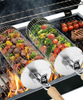 Rolling Grill Basket With Removable Handle 304 Stainless Steel Nesting Grilling Net for Veggies and Shrimp on BBQ Grill