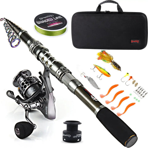 colapsable fishing rod and reel and lures Dr.Fish 6/7FT Telescopic Spinning Combo 7ft / 2.1M scratch nylon and filled with soft EVA sponge Travel Ready Telescopic Fishing Rod