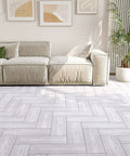 Living room with Coastal White Wood Grain Peel And Stick Vinyl Flooring Planks 6x36 In Waterproof Self Adhesive Floor Tiles Easy Install