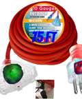 Coiled Beefy Heavy Duty Outdoor Indoor Extension Cord 75 Feet With 10 Gauge 3 Outlet Lighted SJTW 125V 15 Amp.