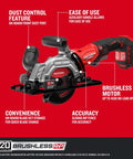 Heavy Duty 4.5 Inch Cordless Circular Saw With Brushless Motor Punching Up To 4500 Rpm showing features like dust port and auxiliary handle.