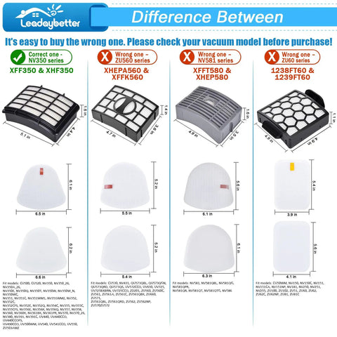 Best Value Replacement Vacuum Filter Set For Shark Navigator Lift Away Deluxe Series NV350 NV351 NV352 NV355 NV356E NV360 NV370 UV440 UV540 CU500 ZU503AMZ Two And Four Pack Filters shown with compatibility guide.