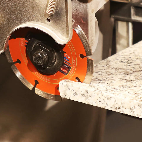 Four And One-Half Inch Segmented Diamond Saw Blades Two-Pack For Angle Grinder Heavy Duty Pro Grade Fast Cutting Wheel in use