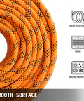 Close-up of the 9/16 Inch Double Braid Polyester Rope 200 Ft Heavy Duty Pulling Line For Towing And Rigging 1100 Lbs Load Capacity, orange with black pattern.
