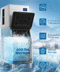 Commercial Ice Maker Machine For Restaurants And Bars Big Industrial Freestanding Stainless Steel Ice Machine That Cranks Out 550 Lbs Per Day With 400 Lbs Storage Ice Ready In 7 To 12 Minutes Clear Cube Ice Energy Efficient Copper Compressor