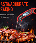 Instant Read Digital Meat Thermometer For Grill And Kitchen Waterproof Outdoor BBQ Thermometer inserted in grilled steak