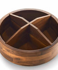 Premium 12 Inch Acacia Wood Lazy Susan Rotating Tray With Four Removable Dividers High Rim Kitchen Spice Rack interior view