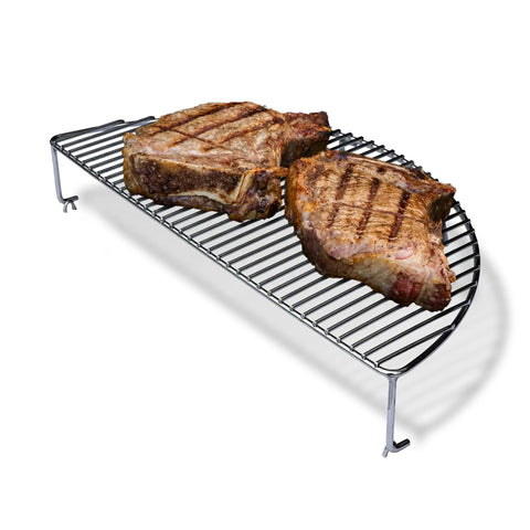 Elevated Cooking Grate That Frees Up Grill Space For Tailgating And Backyard BBQs Heavy Duty Stainless Steel Fits Weber And Other Grills Adds 180 Extra Square Inches For Ribs Veggies And Big Feasts with steaks on top