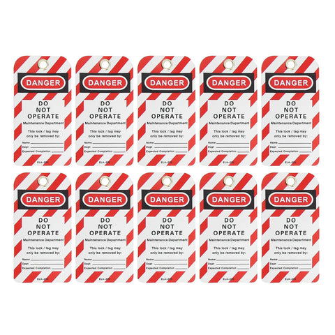 Heavy Duty Lockout Tagout Tags 10 Pack Built Tough For Real Job Sites Danger Do Not Operate Industrial Warning Tags on display.