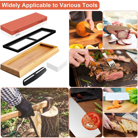 Beast Whetstone Knife Sharpener Kit With 3000 And 8000 Grit Water Stone Flattening Stone Angle Guide And Non Slip Bamboo Base usage examples
