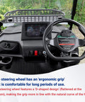 Interior view of 45 Mile Long Range 60V Electric Golf Cart 4 Seater showing ergonomic D-shaped steering wheel and digital dash.