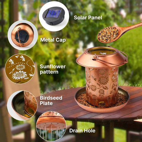 Outdoor Hanging Bird Feeder With Solar Lantern Light Metal Wild Bird Feeder For Gardens And Yard Vibes Waterproof Summer Decor