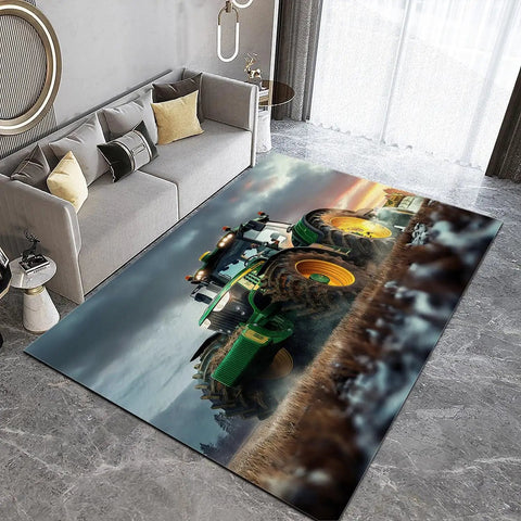 Farm Tractor Rug 3 By 5 Ft For Living Room And Bedroom, Super Cozy Ultra Soft Flannel Surface, Stain Resistant, Floor Mat