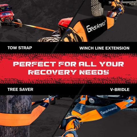 Beefed Up Off Road Recovery Kit 9 Ton With Tow Strap Snatch Block Tree Saver D Ring Shackles Winch Line Dampener Bag And Gloves For 4X4 Trucks ATVs UTVs And SUVs Orange