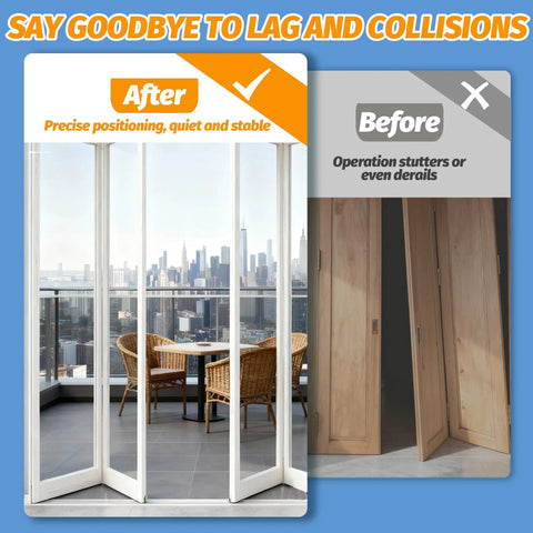 Comparison of folding doors with 4 Pack Nylon Bi Fold Closet Door Slide Guide With Spring Rail Top Mount Folding Door Track Replacement.