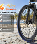 Folding Electric Bike With Peak 750W Power, All Terrain E Bike With 48V Removable Battery, Speeds Up To 25 MPH And Range Of 50 Plus Miles, Dual Disc Brakes And Full Suspension For City Streets And Trails front wheel and modes display