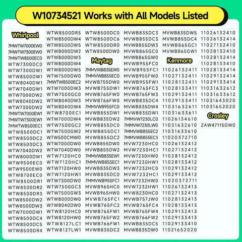 Image of washer model compatibility list for Pro Grade Washer Clutch Kit Upgrade with Beefed Up Slider Gear.