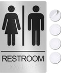 "Unisex Restroom Sign For Business With ADA Braille, 9x6 Inch Self Adhesive Door Or Wall Sign, Meets Accessibility Standards."