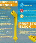 Floating Prop Wrench And Prop Stop Kit For All Outboard And Stern Drive Boats, 1-1/16 Inch Polymer Tool, Lightweight Rustproof Plastic That Floats, Mercury Mercruiser OMC Compatible, Easy To Use, Yellow.