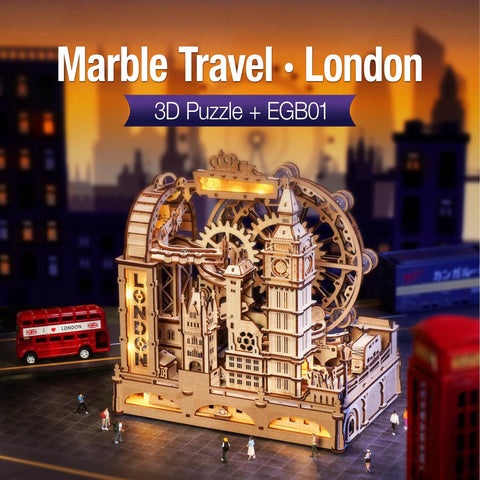 Illuminated Marble Run Puzzle Kit For Adults With LED Track And 431-Piece Laser-Cut Wood Build 3D Landmark Kinetic Puzzle Motorized