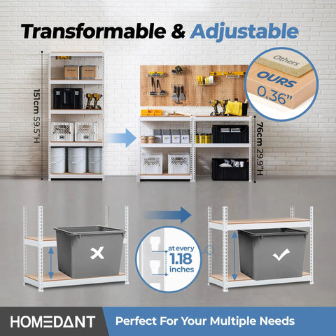 White 28 Inch Wide 5 Tier Metal Garage Shelving Unit With Boltless Tool Free Assembly In Minutes Fully Adjustable Shelves To Fit Totes Heavy Duty Storage Rack For Home Workshop, adjustable garage shelf