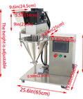 Rock Solid Semi Automatic Powder Filling Machine Crafted From Heavy Duty Stainless Steel With No Fuss Touchscreen Setup Perfect For Quick Desktop Packing Tasks Smooth Stepper Motor Drives, showing adjustable height and dimensions.