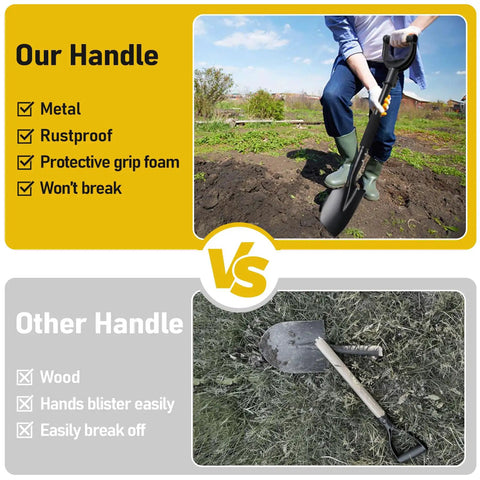 Compact Garden Shovel For Digging And Camping 31 Inch Small Shovel With Ergonomic Curved D Handle comparison with wooden handle
