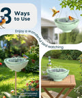 Solar Bird Bath Fountain With 3 Spray Modes And 2L Capacity, hybrid solar and battery powered, hang or stand design shown in garden use