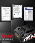Upgraded 20V Replacement Battery For Skil Power Tools 6000 Mah Pack with compliance certificates displayed.