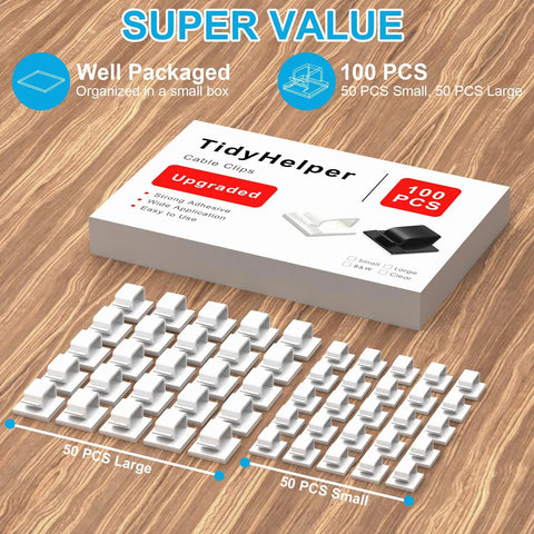 Adhesive Cable Clips 100 Pack White Assorted Small And Large For Cord Organization And Wire Management Durable PA66 Nylon