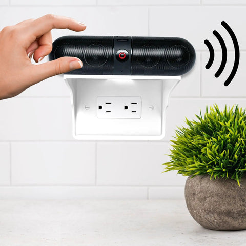 Horizontal Wall Outlet Shelf With Cord Storage Strap For Charging Stations And Speaker Shelves Wall Mounted White 1 Pack