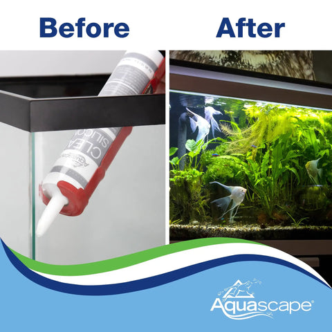 Before and after use of Clear Silicone Sealant For Ponds And Aquariums That Is Safe For Fish And Plants, 10.1 Ounce Caulk Tube
