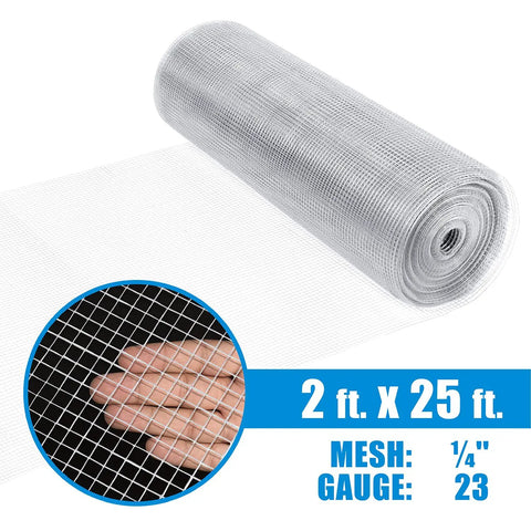 Rolled 23 Gauge Galvanized Hardware Cloth With Quarter Inch Mesh 2 Feet By 25 Feet with close-up view of wire mesh texture